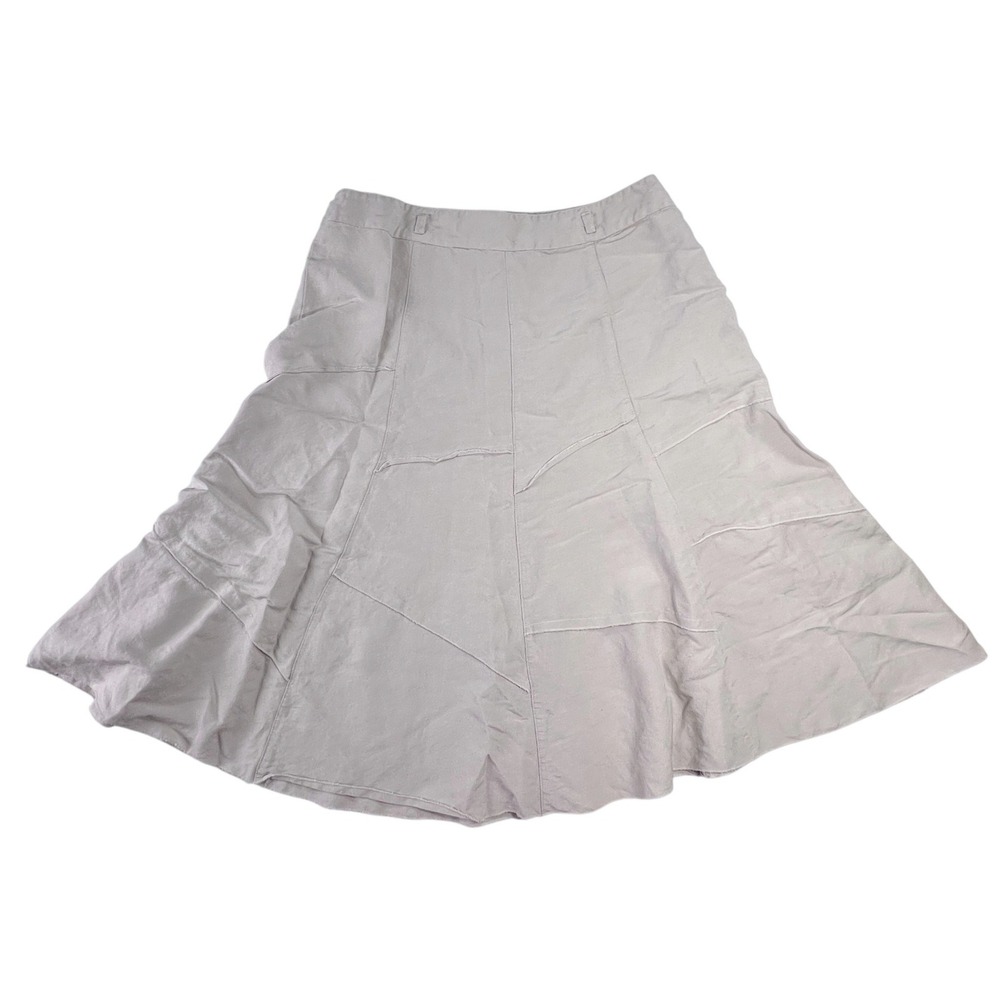 Sandro Skirt Women 12 Taupe Linen Rayon A-Line Midi Neutral Designer Skirt